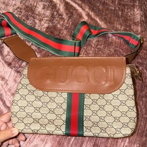 Beige and Brown Crossbody with Red and Green Accents